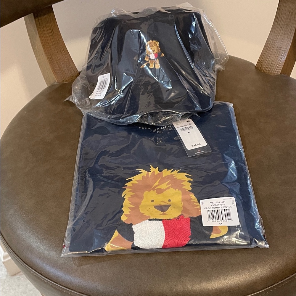 Tommy Hilfiger Lion Shirt and Embroidered Lion Hat Size 8-10 NWT